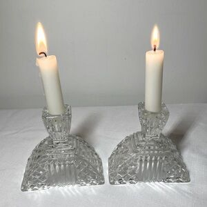 vintage Art Deco pressed glass candle holders, 1930s.